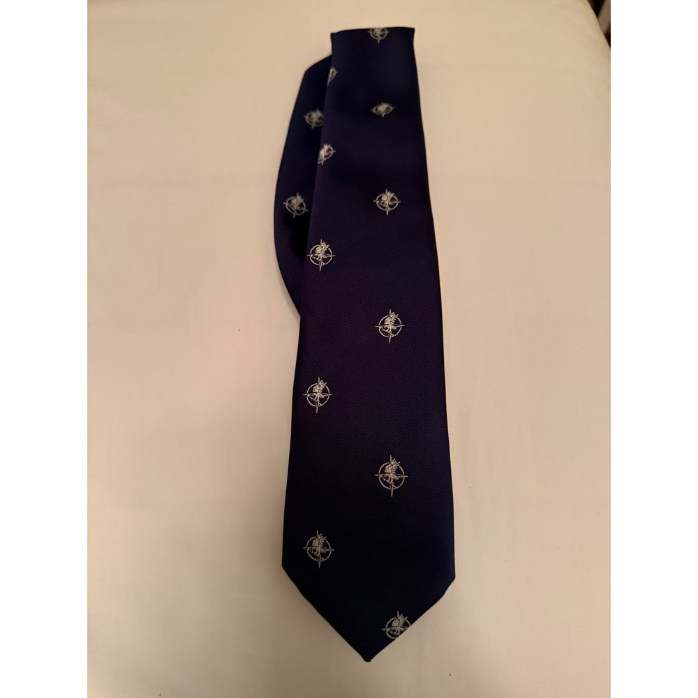Humphreys Kent Navy Blue Silk Blend Tie Bird Compass Crest Embroidered Mens Tie
